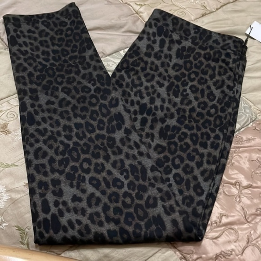 CALVIN KLEIN Womens Black Compression Animal Print Skinny Pants Size: L